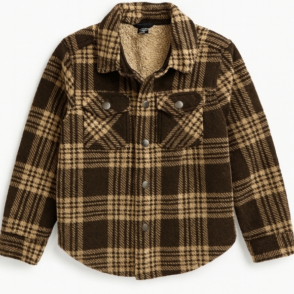 Eddie Bauer Other - Eddie Bauer Brown Plaid Jacket Faux Shearling Lining Boys Sz 4/5